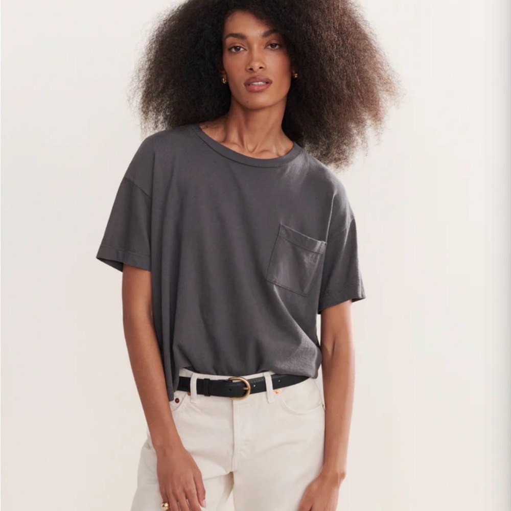 Jenni Kayne Charcoal Vintage Pocket Tee - Women's Relaxed Crewneck Top